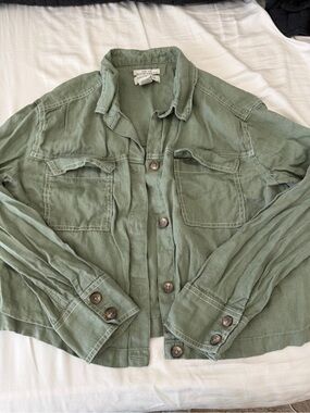 Rachel Zoe Linen Olive Green Button-Front Jacket